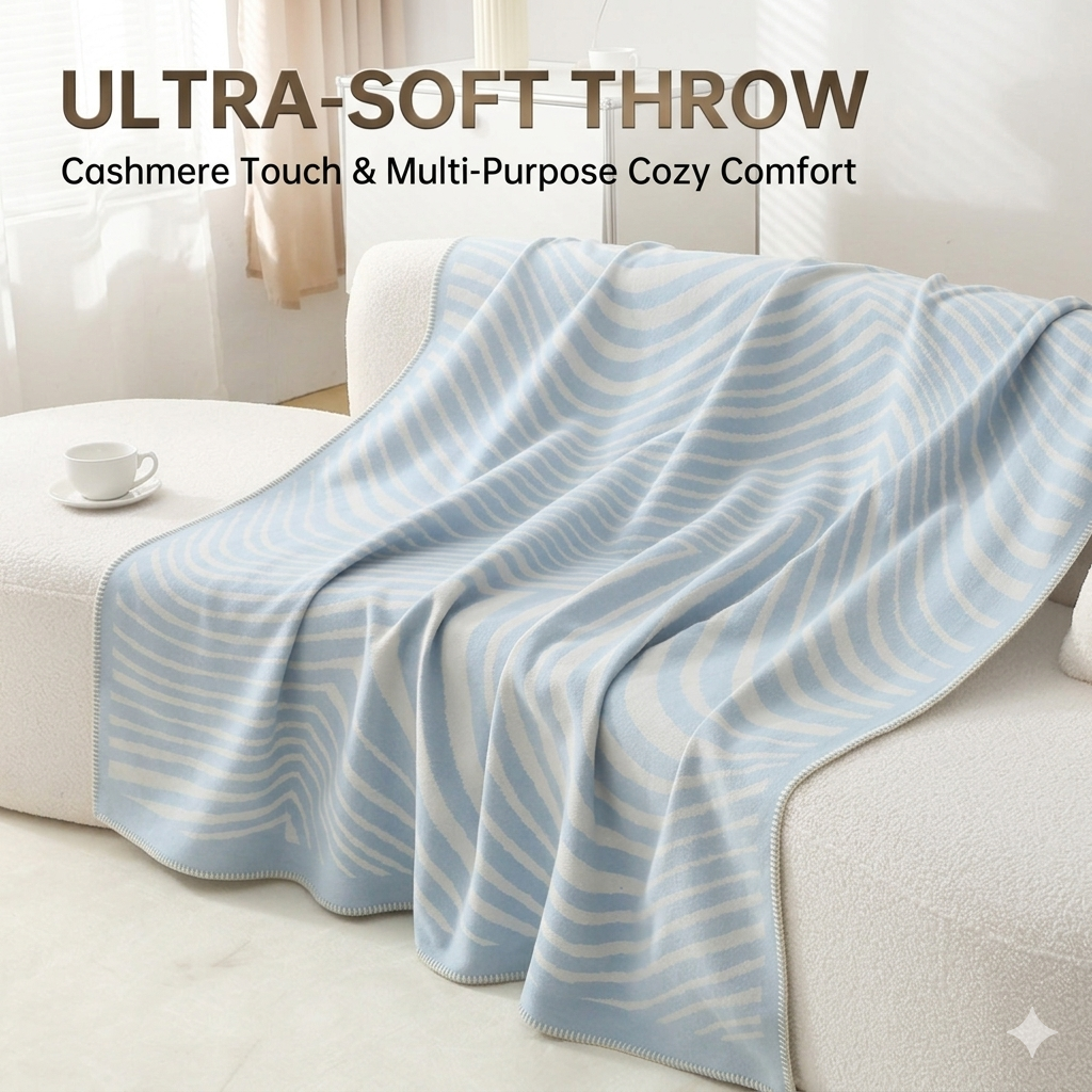 Cashmere Throw Blanket - Luxury Imitation Cashmere Blanket Soft Striped