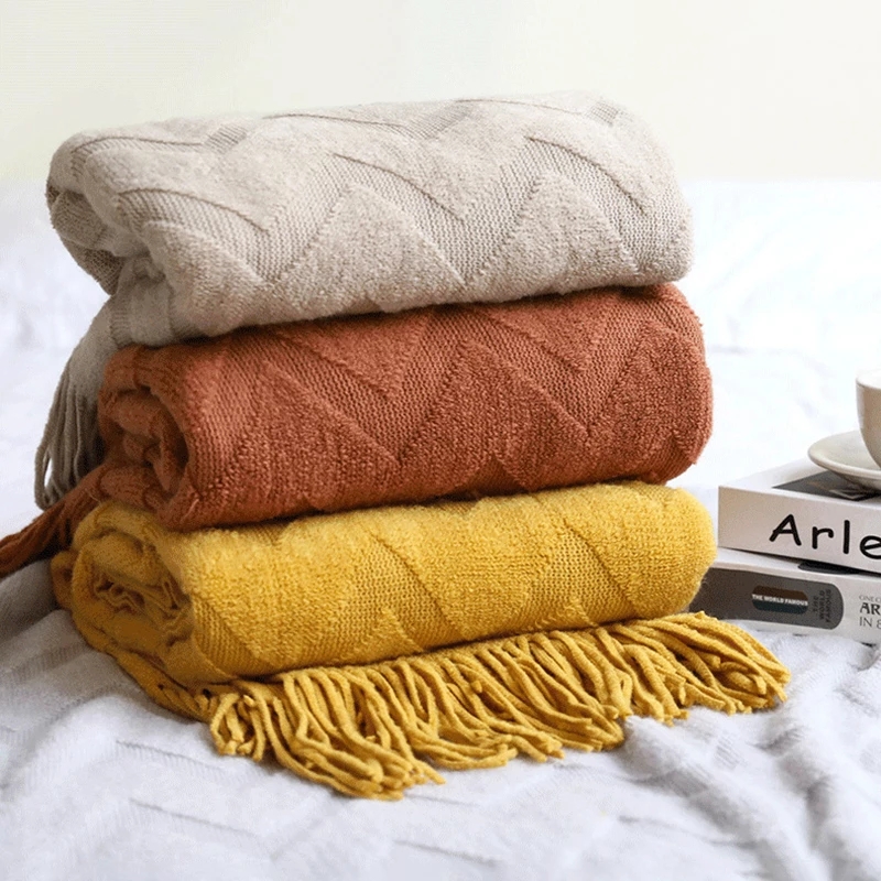 Cashmere Throw Blanket - Elegant Nordic Blankets Tassel Knitted Sofa